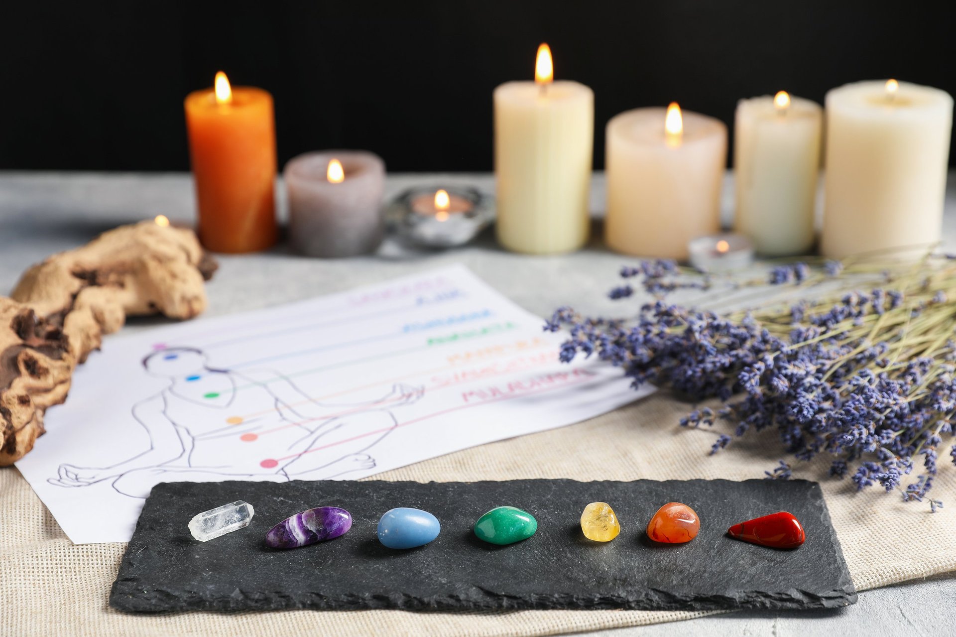 Chakra gemstones and spiritual elements