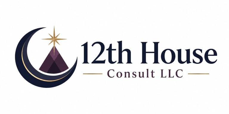 12th House Consult LLC logo with crescent moon, star, and mountain icon